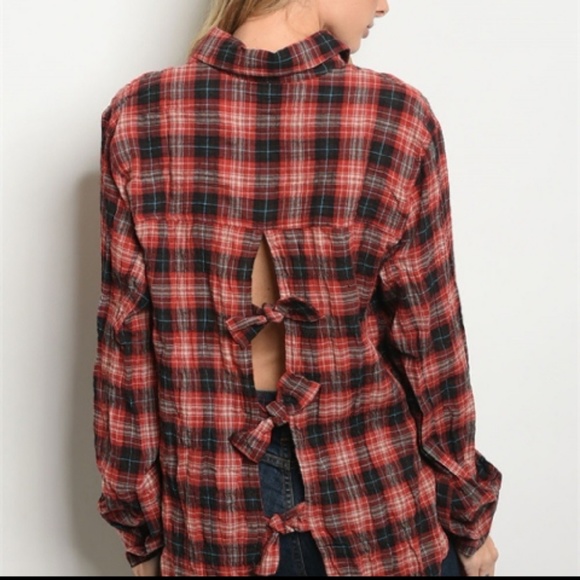 Mustard Seed Tops - SUPER CUTE TIE FRONT & BACK PLAID SHIRT